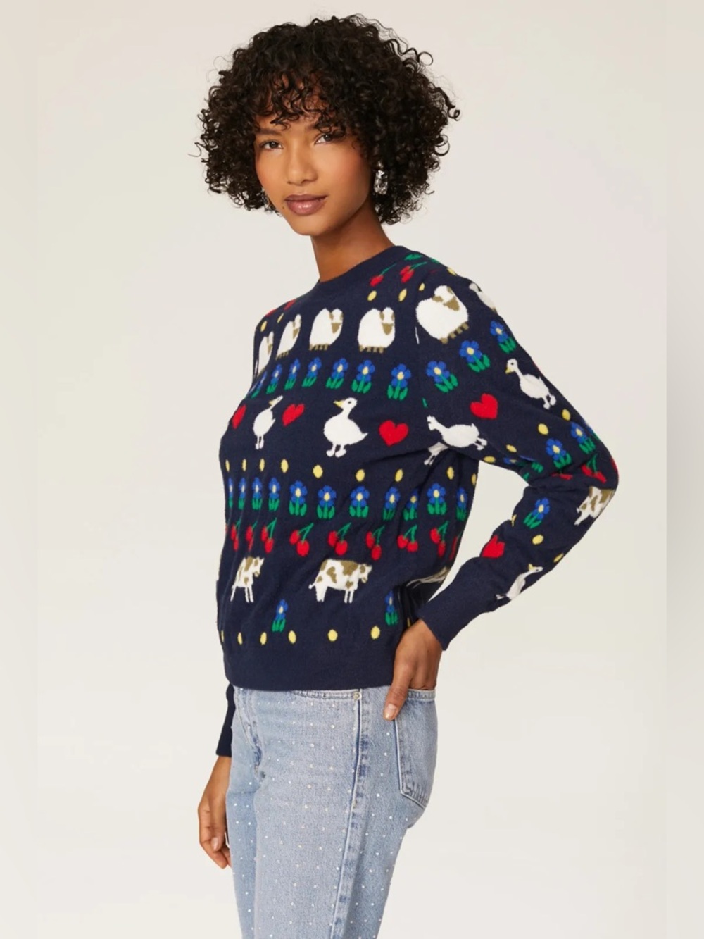 HVN diana brushed intarsia knit sweater